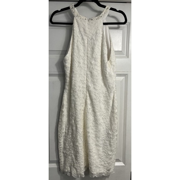 David's Bridal Babydoll Halter White Sequin Dress Sz 14 Lace Dainty Wedding Prom - Picture 8 of 16